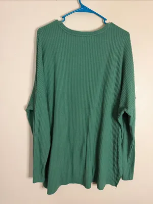 Women's Ribbed Long-Sleeve Crewneck Top - Green thumbnail 4