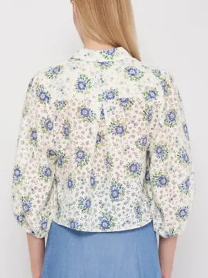 Zara Collared Button-down Balloon Sleeve Crop Blouse Burnout Floral Print size L thumbnail 2