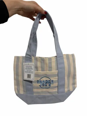 Trader Joe's SOLD OUT Blue & Cream Striped Canvas Tote thumbnail 2