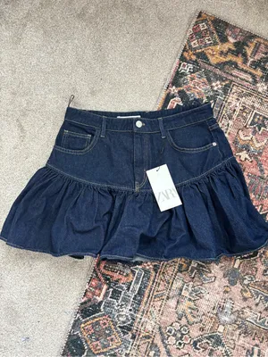 Zara Denim Ruffle Mini Skirt - Dark Blue thumbnail 2