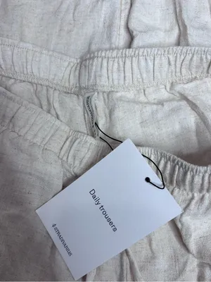 stradivarius Cream Wide Leg Linen Blend Pants pull on drawstring waist small NWT thumbnail 4
