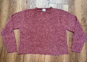 Columbia Red Marled Knit Notched Neck Sweater Womens Large Cabincore Cozy Fall thumbnail 1