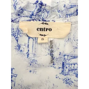 Entro Toile Flutter‎ Sleeve Blouse Womens Small White Blue Flutter Sleeve Ruffle thumbnail 7