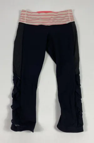Lululemon Pants Womens 6 Navy Crop Leggings Mesh Lattice Hem Striped‎ Waist thumbnail 1
