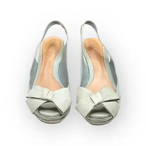 Schutz ❤︎ Retro Slingback Platform Leather Heeled Sandal with Bow ❤︎ Baby Blue thumbnail 8