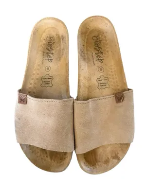 Biostep Leather Light Taupe Cork Footbed Slide Suede Sandals 8 thumbnail 1
