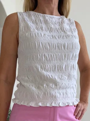 Madewell White Smocked Cotton Linen Sleeveless Top Size M NWT thumbnail 3
