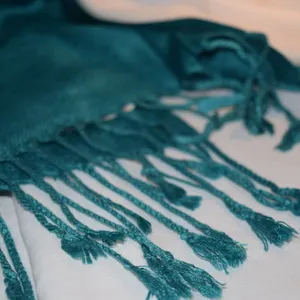 Teal Pashmina Style Scarf Wrap 26" x 70" w 4" Fringe thumbnail 3