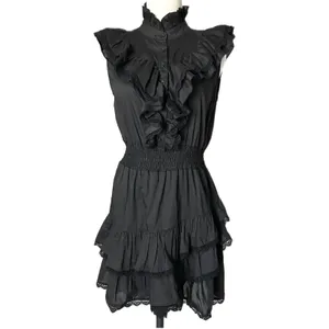 The Shirt by Rochelle Behrens Jill Mini Dress in Black Ruffle Lace Tiered Small thumbnail 2