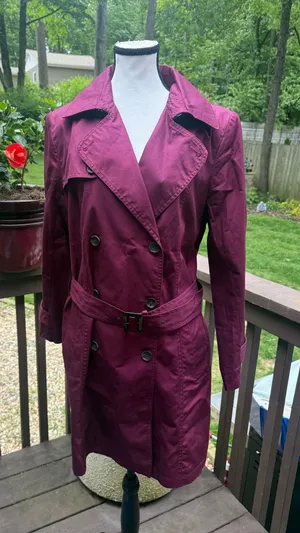 BANANA REPUBLIC Maroon Belted Trench Coat Jacket Size L Large thumbnail 1