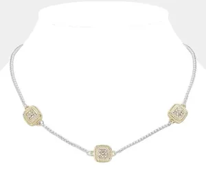 NWT MX Signature Gold Plated choker with square decor CZ pendants thumbnail 1