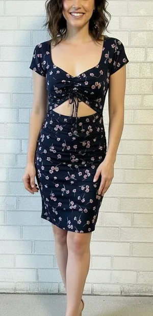 Windsor Navy Floral Dress with Pink Accents thumbnail 1