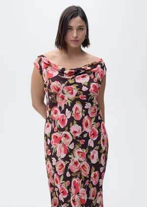 Mango FLORAL DRESS WITH DRAPED NECK thumbnail 4