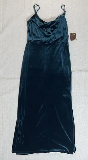 Taylor | NWT Dark Emerald Stretch Velvet Maxi Dress | Size 6 thumbnail 1