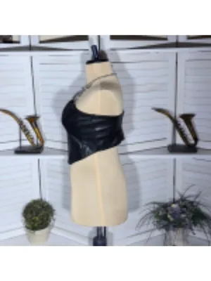 H&M Divided Bandeau Corset Top Black Leather Size Small thumbnail 6