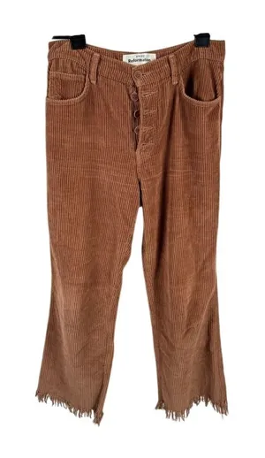 Reformation High Rise Corduroy Crop Flare Pants Frayed‎ Hem High Rise Brown 28 thumbnail 1