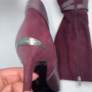 Calvin Klein Jemamine Wide‎ Calf Tall Boots Burgundy Suede Leather Heel Size 6.5 thumbnail 6