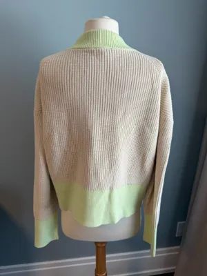 COS Cotton Ribbed Knit Colorblock Cardigan Cream Green thumbnail 3
