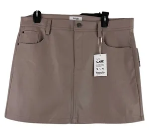 Kensie Jeans Taupe Beige Vegan Leather Mini‎ Skirt High Waist NWT 14 32 thumbnail 1