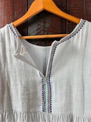 THML Light Blue Embroidered Cotton Sundress with Multicolor Trim thumbnail 6