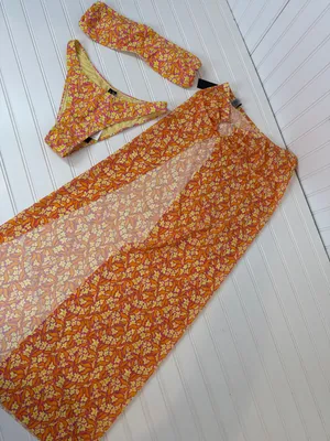 NWT KENDALL+KYLIE Yellow Pink Flower Bandeau Bikini Swimsuit Coverup Set Sz S thumbnail 1