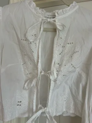 Topshop White long sleeve ruffle tie top thumbnail 6