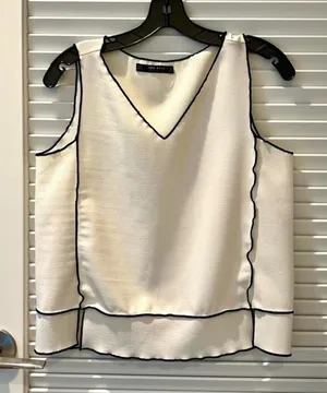 ZARA White Sleeveless Top with Black Trim thumbnail 1