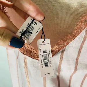 NWT Victoria’s Secret Striped Metallic Pink Flannel Lace V-Neck Cami tank thumbnail 5