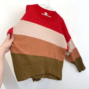 A NEW DAY Slouchy Crewneck Pullover Sweater Red Beige Orange Colorblock Striped thumbnail 8
