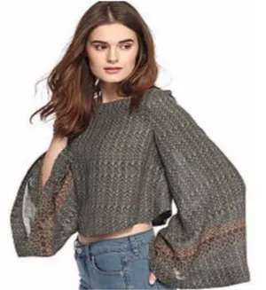 Free People Stars Align Sage Green Bell Sleeves Crop Blouse M Boho Festival Sz M thumbnail 1