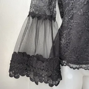 Black Lace Top Size 4 Small Dark Coquette Sheer Witchy Vamp Bell Sleeve Retro thumbnail 4