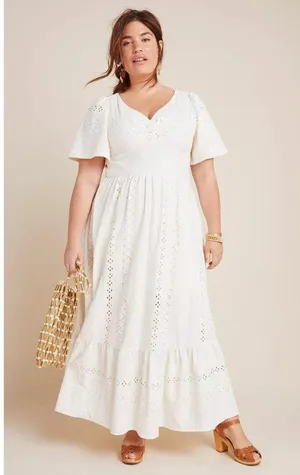 NWT Anthropologie Maeve Rochelle Eyelet Maxi in White Ivory Eyelet Dress M thumbnail 8
