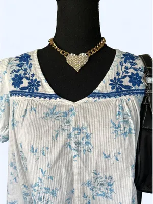 American Vintage Vintage Y2K Cottagecore Prairie Embroidered Peasant 100% Cotton Top Size Medium thumbnail 2