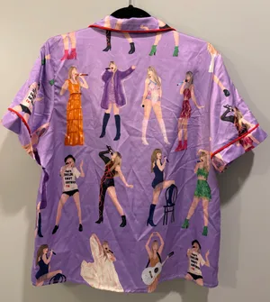 SheShow Swift Swiftie Eras Tour Outfits Button-Down Pajama Top and Shorts Set Purple thumbnail 3