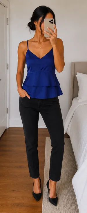 Banana Republic Royal Blue Satin Tiered Cami Tank Top NWT XS thumbnail 1