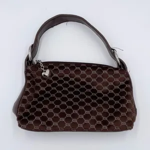 Vintage 90s Y2K Faux Fur Mini Bag Purse Chocolate Brown Printed Heart Charm Zip thumbnail 3