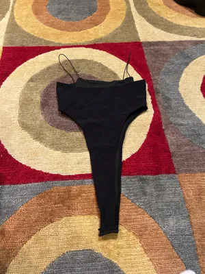 NWOT Edikted Camilla High Cut Bodysuit Black Spaghetti Strap Ribbed Thong Small thumbnail 4