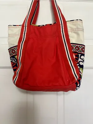 Vera Bradley Red Canvas Tote with Patterned Trim thumbnail 4