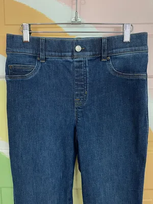 SPANX Pull On Flare Jeans Dark Wash High Rise Stretch Shaping Denim Sz M 🧡🎀 thumbnail 4