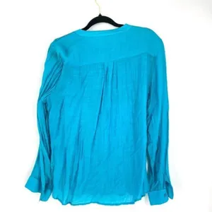 Chico’s Women's Pin Tuck Silver‎ Sequin Roll Tab Sleeves Blouse Turquoise large thumbnail 2