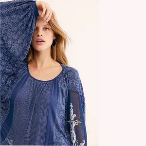 Free People Indigo Dreams Oversized Tunic Top Navy Blue Small NEW Boho Chic thumbnail 2
