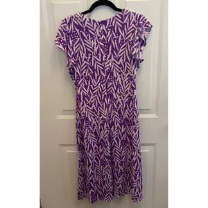 London Times Purple‎ White Leaf Print Flutter Sleeve V-Neck Midi Dress Womens 6 thumbnail 5