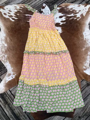 Kiwi + Punch floral patchwork tiered maxi dress Sz M thumbnail 3