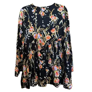 Free People Meadow Lark Womens Medium Floral Black Oversized Long Sleeve Blouse thumbnail 6