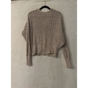 Free People V-Neck Dolman Sweater Oatmeal Beige Open Knit Cotton‎ Blend Size M thumbnail 7