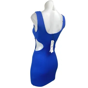 NEW Zara Women's Blue Rib Knit Sleeveless Cutout Mini Bodycon Tank Dress Size S thumbnail 2