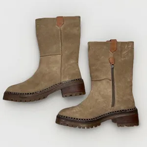 Gentle Souls Tan Suede Mid-Calf Lug Sole Zipper Brody Boots US 9 Kenneth Cole thumbnail 1