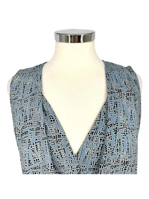 Astr Sleeveless Modern Office Draped V-Neck Blouse Blue Black Size Medium thumbnail 2