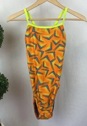 Speedo Orange Print 1 Piece Play The Angels Flyback Athletic Bathing Suit 10 thumbnail 4