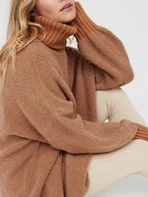 Aerie Oversized Teddy Boucle Slouchy Beige Turtleneck size Medium thumbnail 2